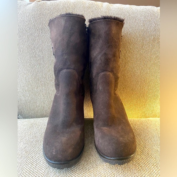 La Canadienne Brown Suede Waterproof Platform Heel Winter Fur Lined Boot. Sz. 9M - Picture 3 of 13